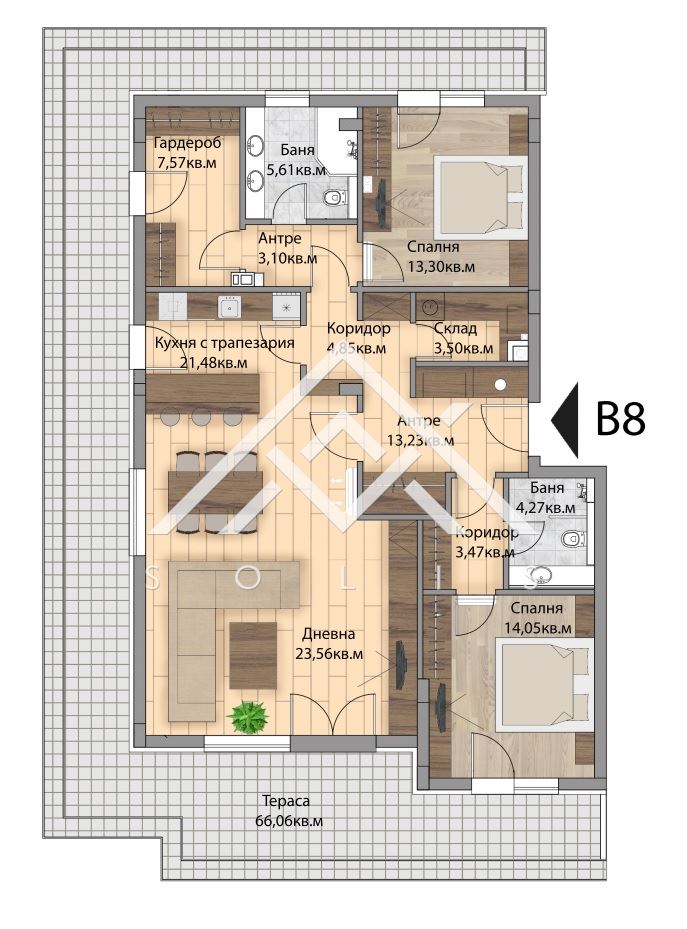 Three-story apartment with parking space for rent in a closed complex in Simeonovo Square - 0